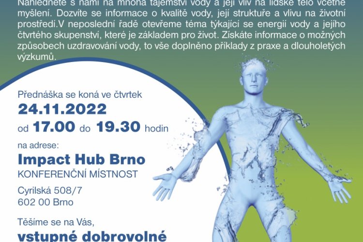 24.11. 2022 Přednáška "Voda, klíč ke zdraví" v Brně